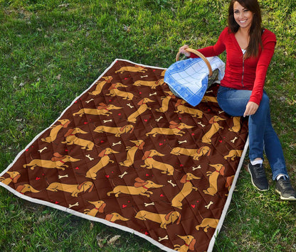 Dachshund Happy Print Pattern Premium Quilt-JTAMIGO.COM
