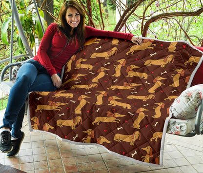 Dachshund Happy Print Pattern Premium Quilt-JTAMIGO.COM