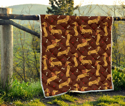 Dachshund Happy Print Pattern Premium Quilt-JTAMIGO.COM