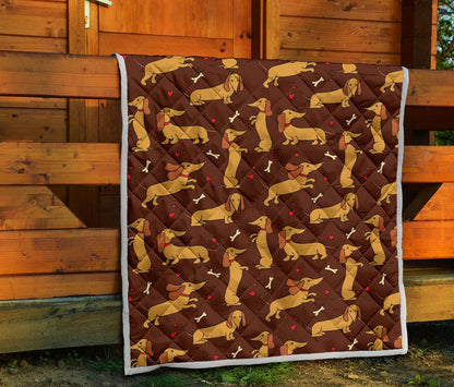 Dachshund Happy Print Pattern Premium Quilt-JTAMIGO.COM