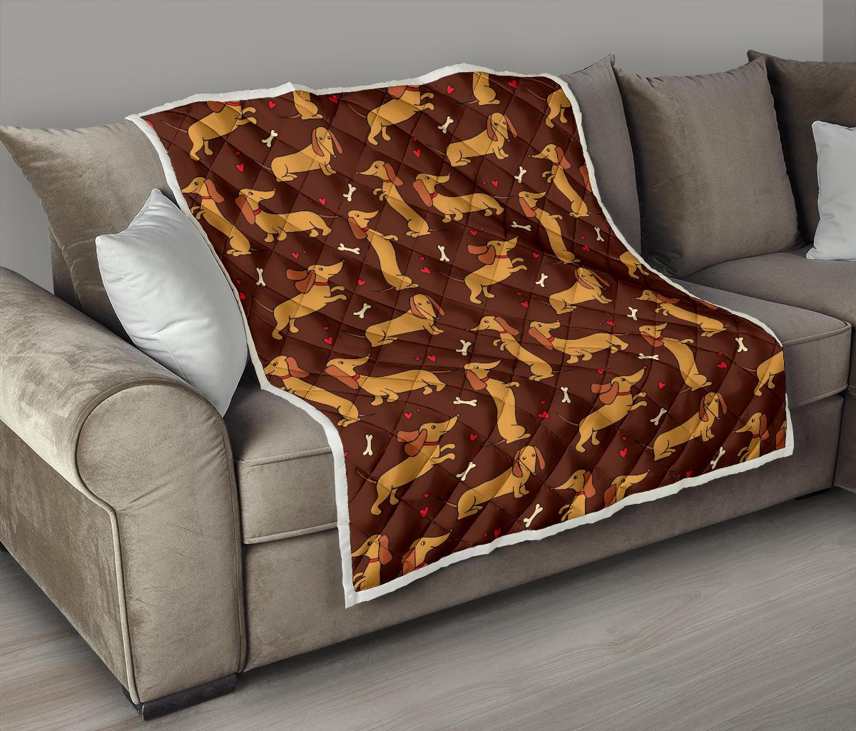 Dachshund Happy Print Pattern Premium Quilt-JTAMIGO.COM