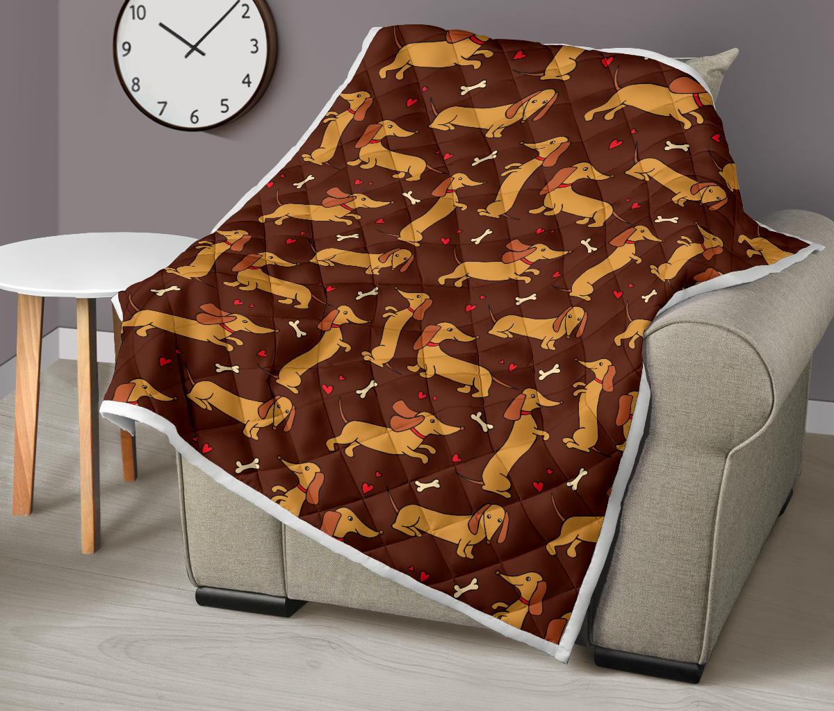 Dachshund Happy Print Pattern Premium Quilt-JTAMIGO.COM