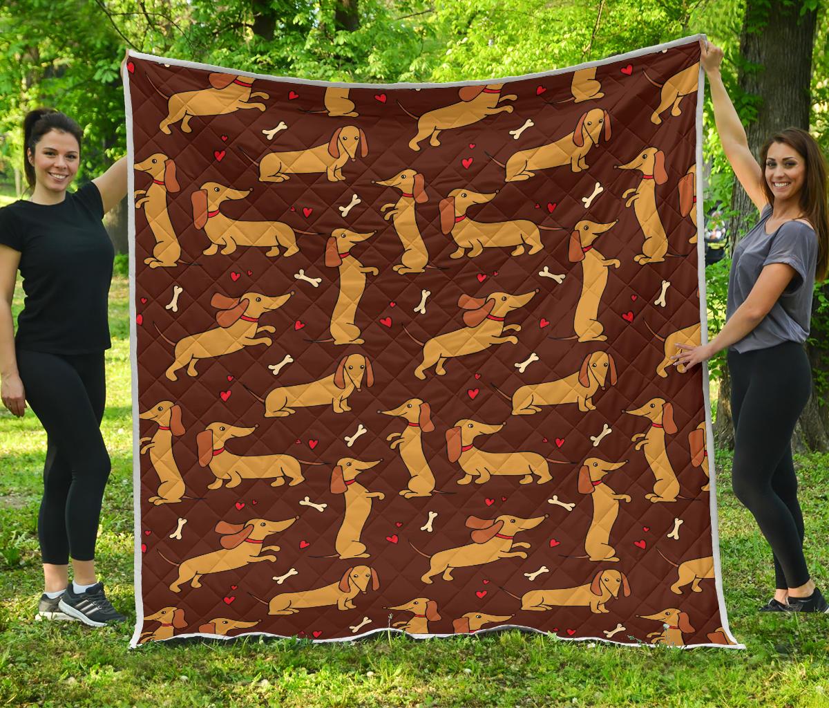 Dachshund Happy Print Pattern Premium Quilt-JTAMIGO.COM