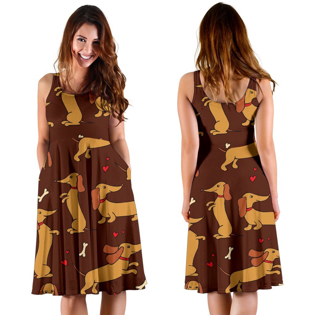 Dachshund Happy Print Pattern Sleeveless Dress