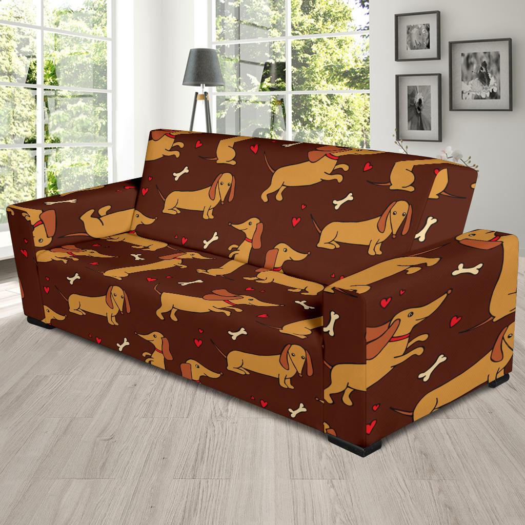 Dachshund Happy Print Pattern Sofa Slipcover-JTAMIGO.COM