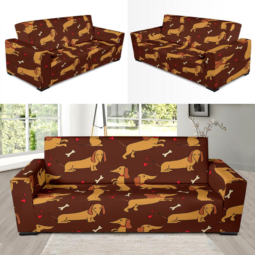 Dachshund Happy Print Pattern Sofa Slipcover-JTAMIGO.COM