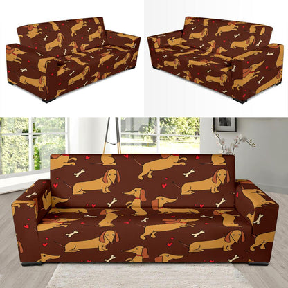 Dachshund Happy Print Pattern Sofa Slipcover-JTAMIGO.COM