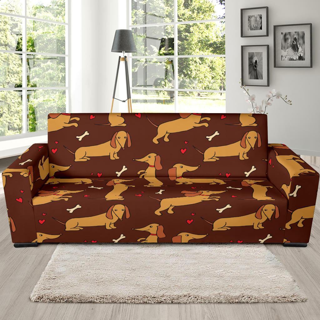 Dachshund Happy Print Pattern Sofa Slipcover-JTAMIGO.COM