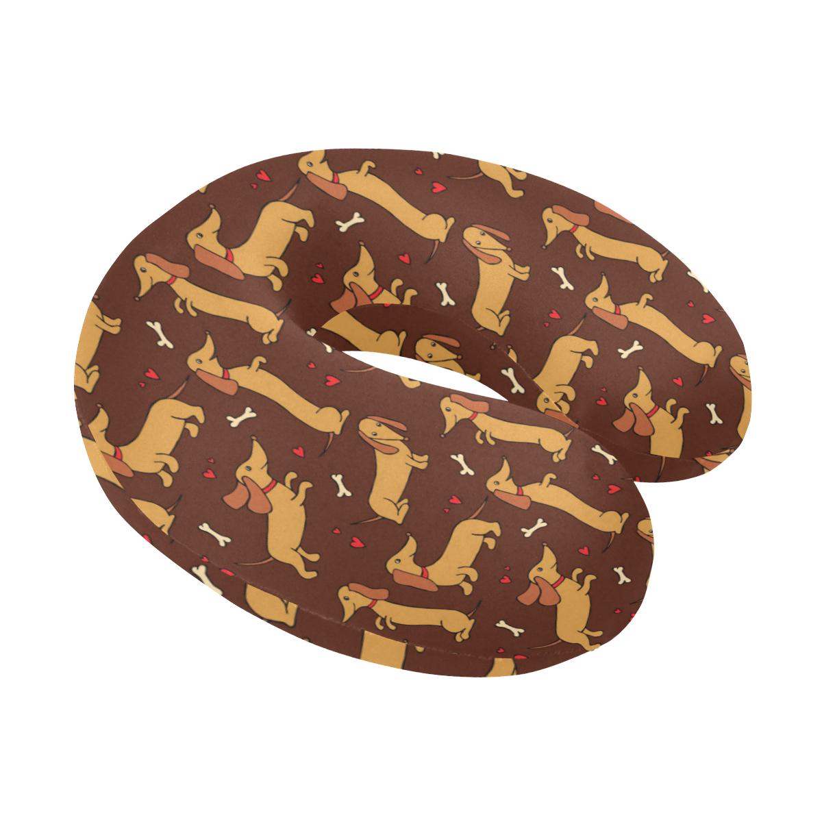 Dachshund Happy Print Pattern U-Shaped Travel Neck Pillow-JTAMIGO.COM