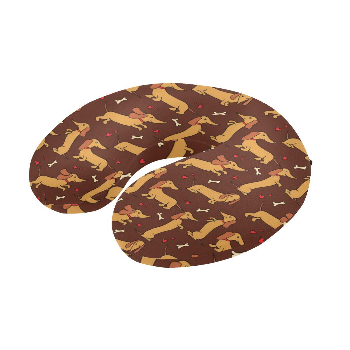 Dachshund Happy Print Pattern U-Shaped Travel Neck Pillow-JTAMIGO.COM