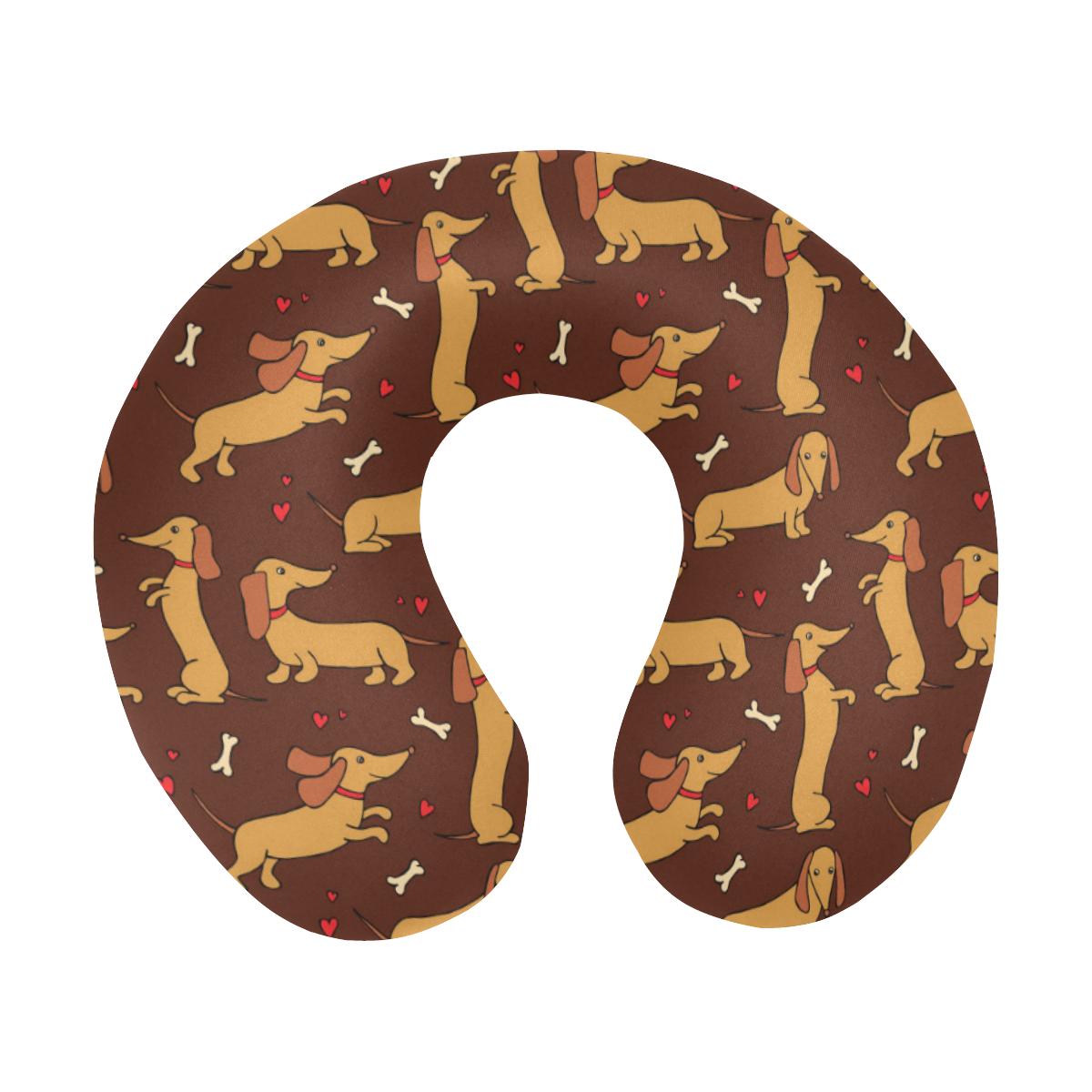 Dachshund Happy Print Pattern U-Shaped Travel Neck Pillow-JTAMIGO.COM