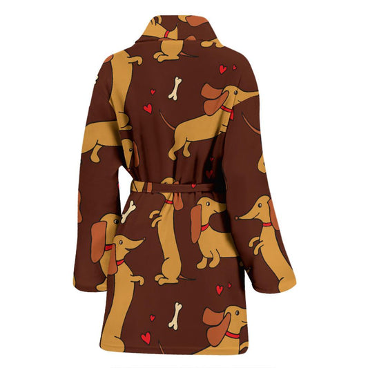 Dachshund Happy Print Pattern Women Bath Robe-JTAMIGO.COM