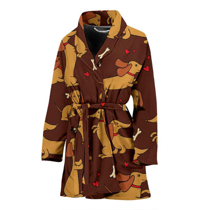 Dachshund Happy Print Pattern Women Bath Robe-JTAMIGO.COM