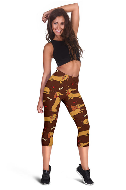 Dachshund Happy Print Pattern Women Capris