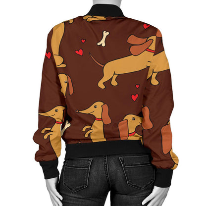 Dachshund Happy Print Pattern Women Casual Bomber Jacket