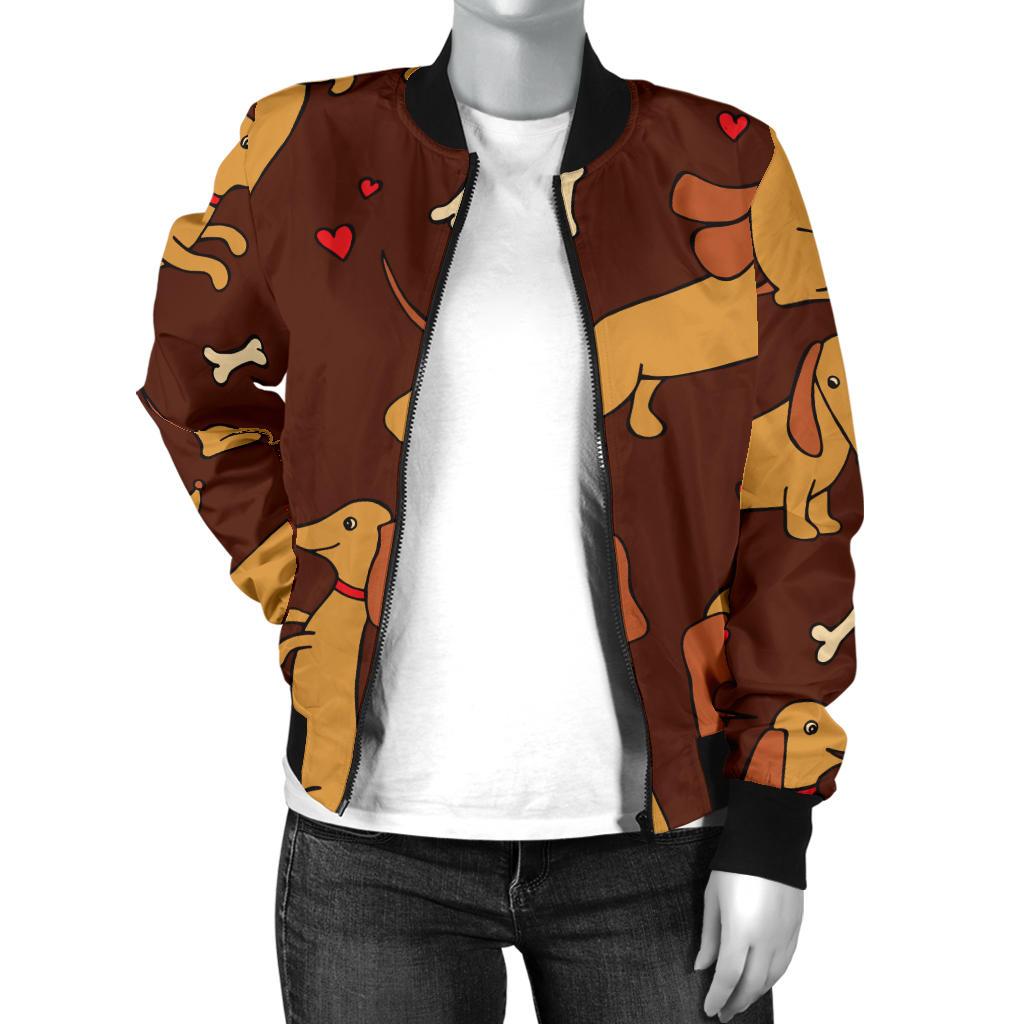 Dachshund Happy Print Pattern Women Casual Bomber Jacket