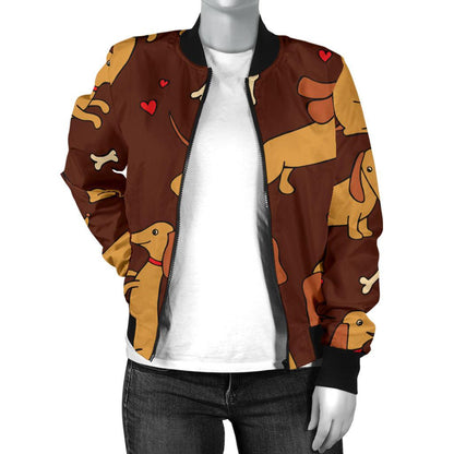 Dachshund Happy Print Pattern Women Casual Bomber Jacket