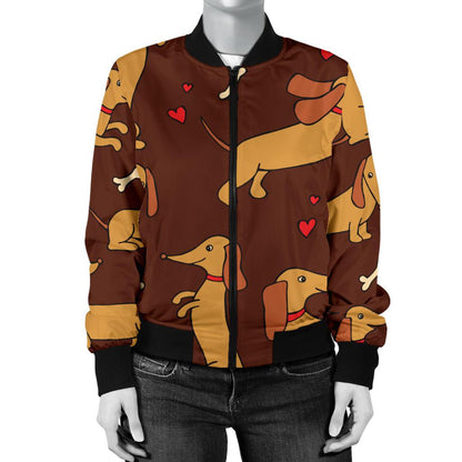 Dachshund Happy Print Pattern Women Casual Bomber Jacket