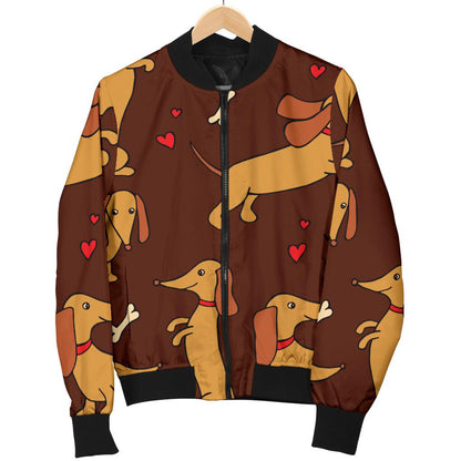 Dachshund Happy Print Pattern Women Casual Bomber Jacket
