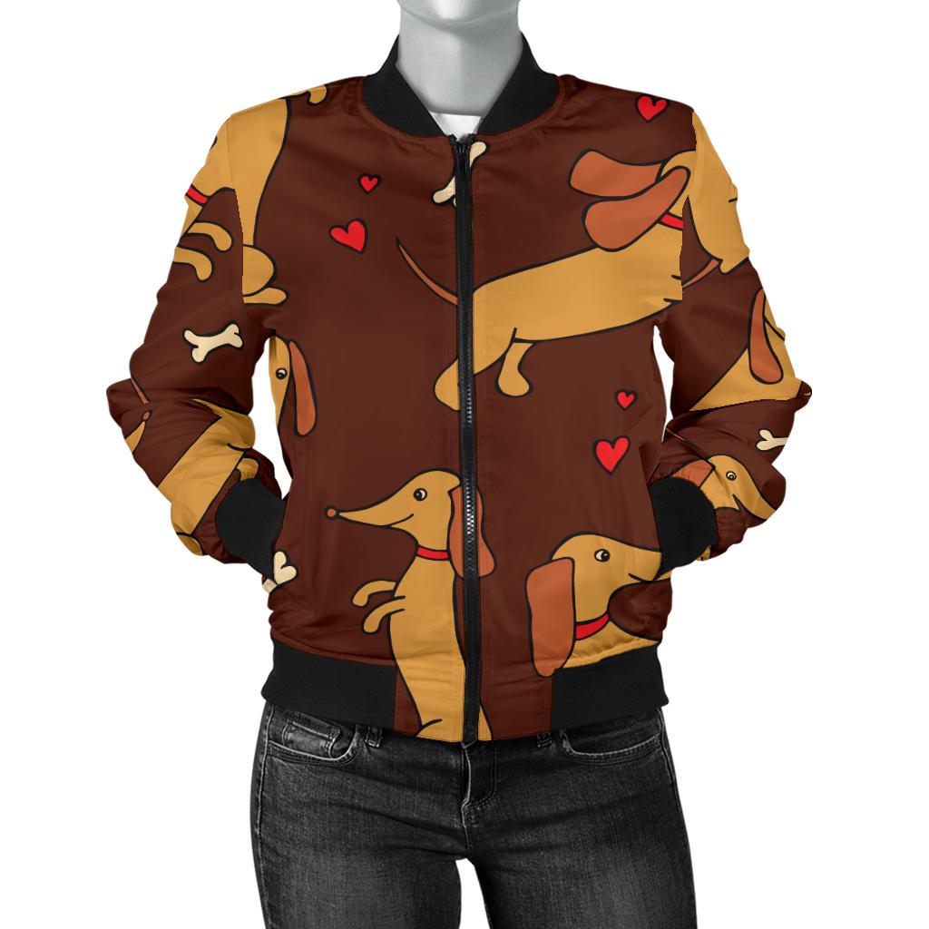 Dachshund Happy Print Pattern Women Casual Bomber Jacket