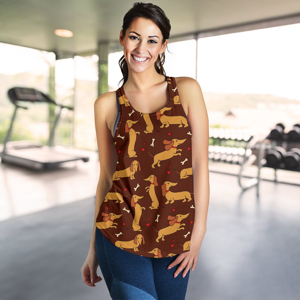Dachshund Happy Print Pattern Women Racerback Tank Top