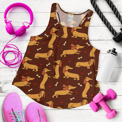 Dachshund Happy Print Pattern Women Racerback Tank Top