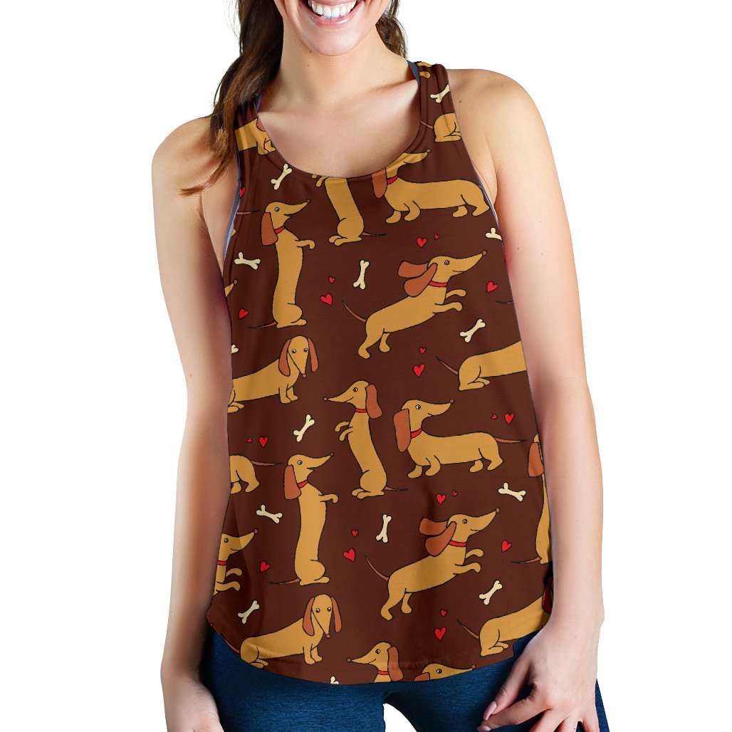 Dachshund Happy Print Pattern Women Racerback Tank Top