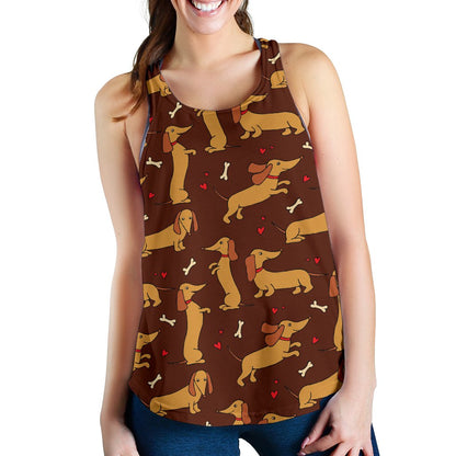 Dachshund Happy Print Pattern Women Racerback Tank Top
