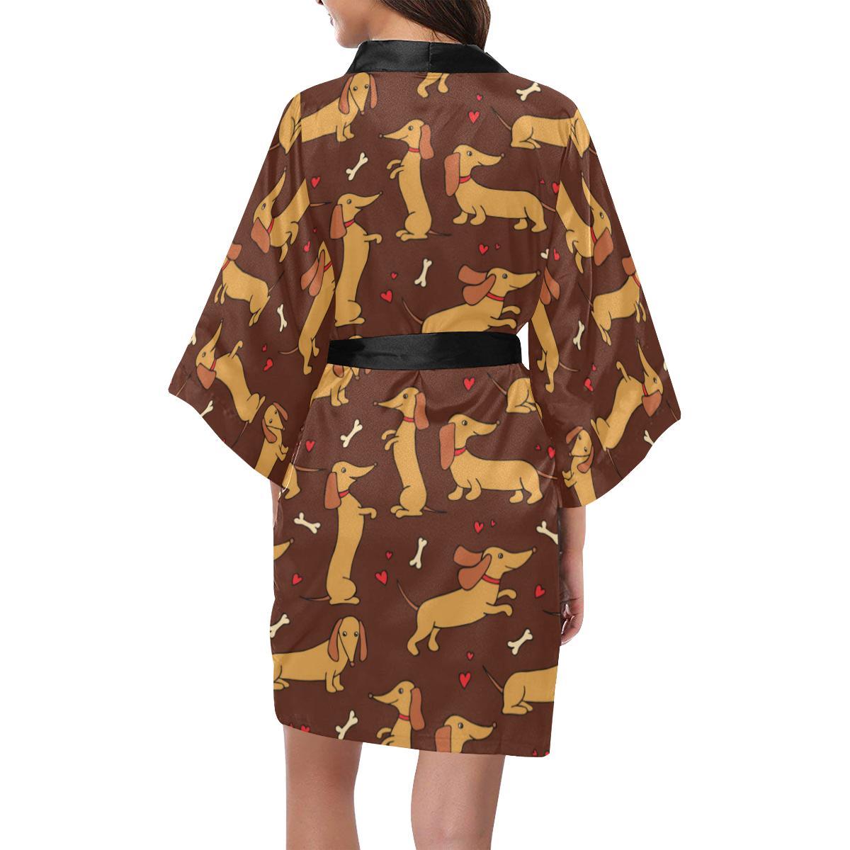 Dachshund Happy Print Pattern Women Short Kimono Robe