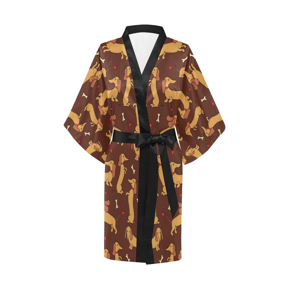 Dachshund Happy Print Pattern Women Short Kimono Robe