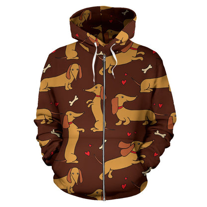 Dachshund Happy Print Pattern Zip Up Hoodie