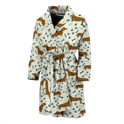 Dachshund Pattern Print Design 01 Men Bathrobe-JORJUNE.COM