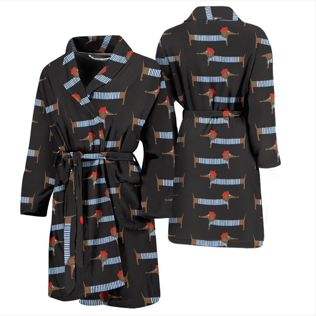 Dachshund Pattern Print Design 04 Men Bathrobe-JORJUNE.COM