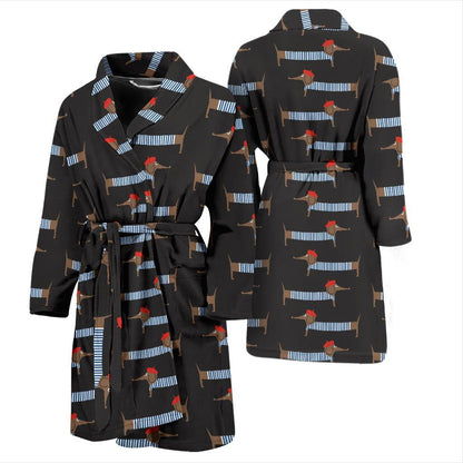 Dachshund Pattern Print Design 04 Men Bathrobe-JORJUNE.COM