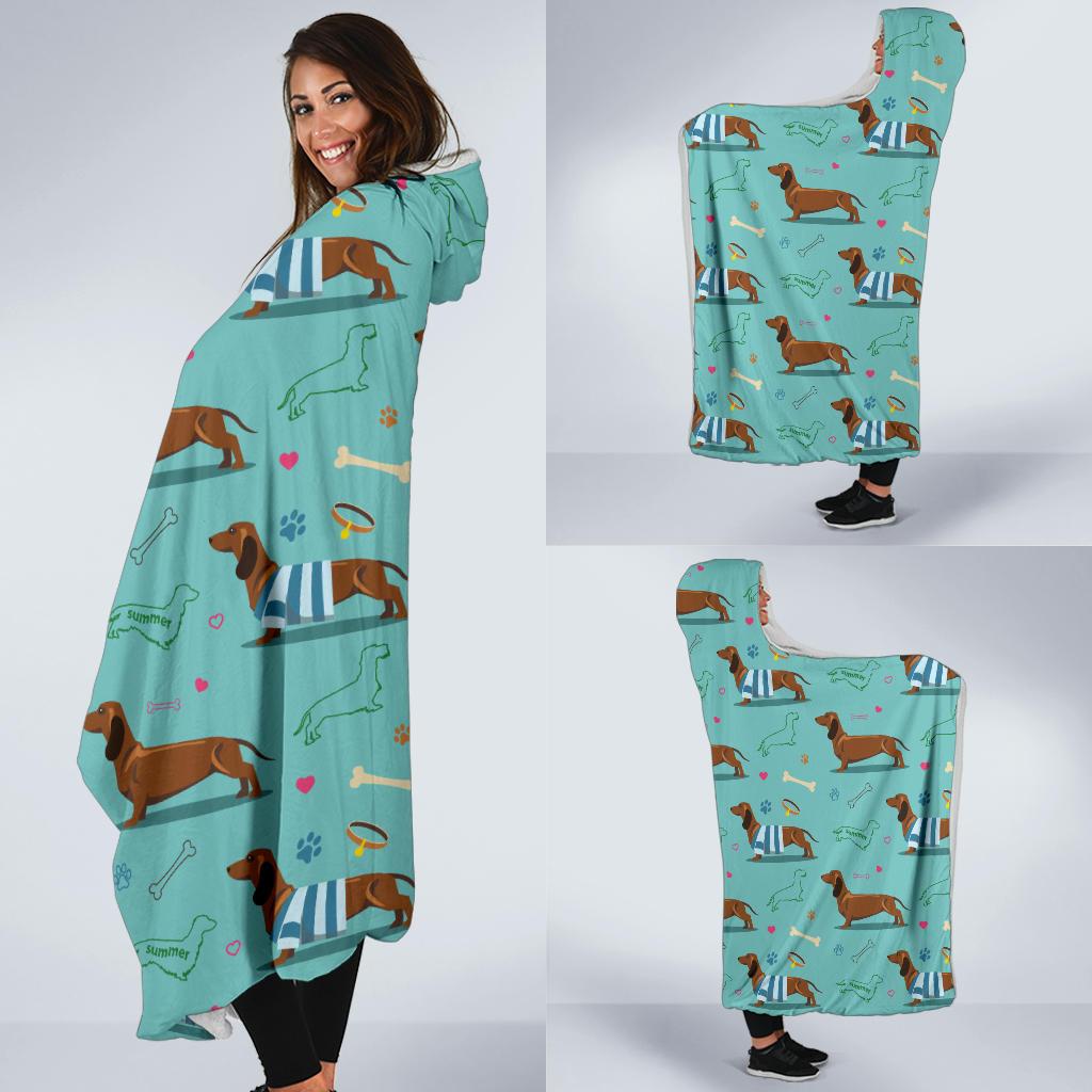 Dachshund Paw Decorative Print Pattern Hooded Blanket-JTAMIGO.COM