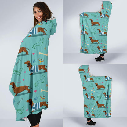 Dachshund Paw Decorative Print Pattern Hooded Blanket-JTAMIGO.COM