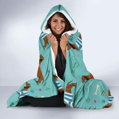 Dachshund Paw Decorative Print Pattern Hooded Blanket-JTAMIGO.COM