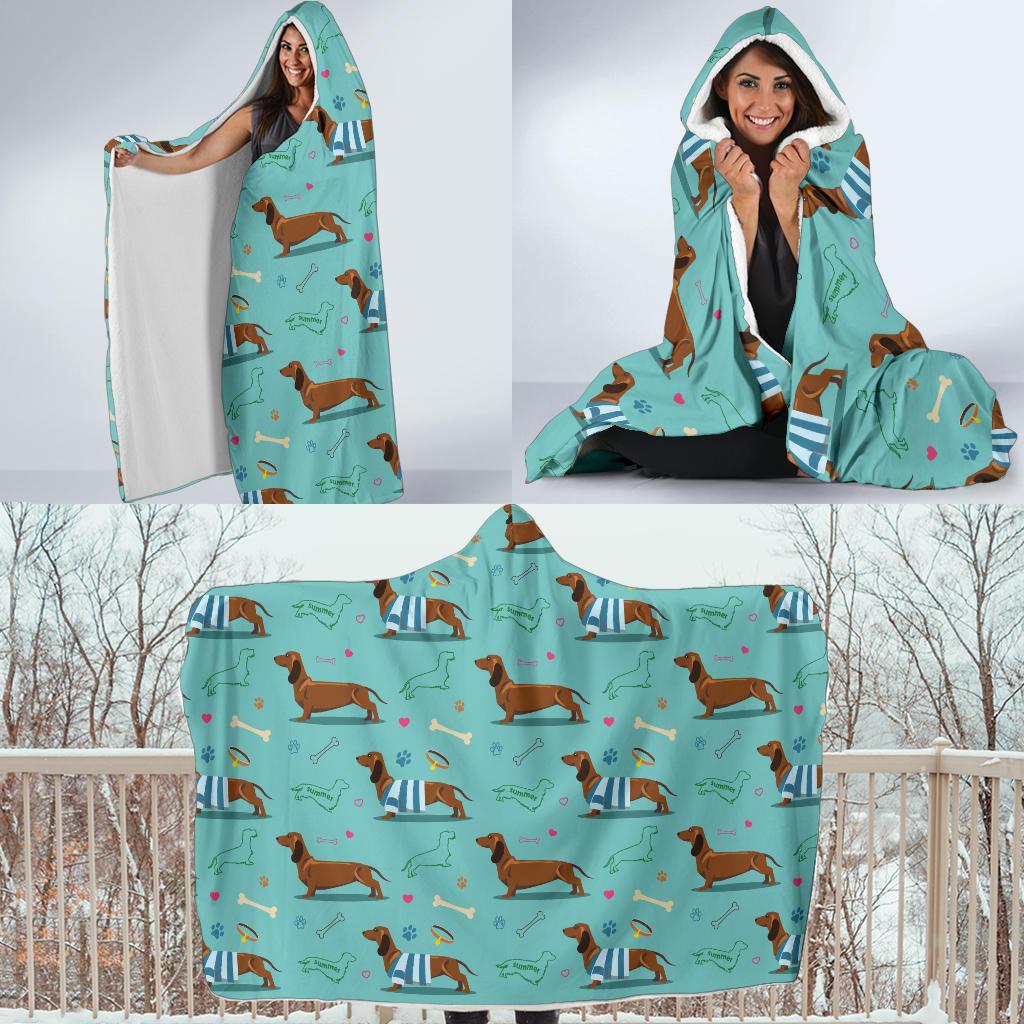 Dachshund Paw Decorative Print Pattern Hooded Blanket-JTAMIGO.COM