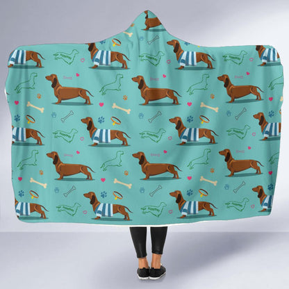 Dachshund Paw Decorative Print Pattern Hooded Blanket-JTAMIGO.COM