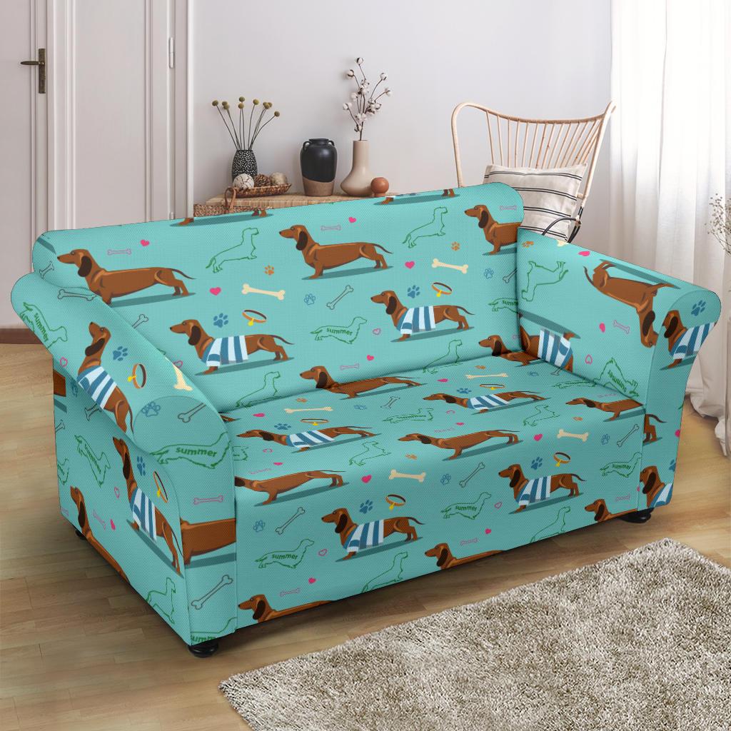 Dachshund Paw Decorative Print Pattern Loveseat Slipcover-JTAMIGO.COM