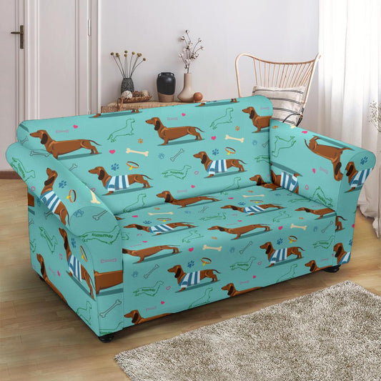 Dachshund Paw Decorative Print Pattern Loveseat Slipcover-JTAMIGO.COM