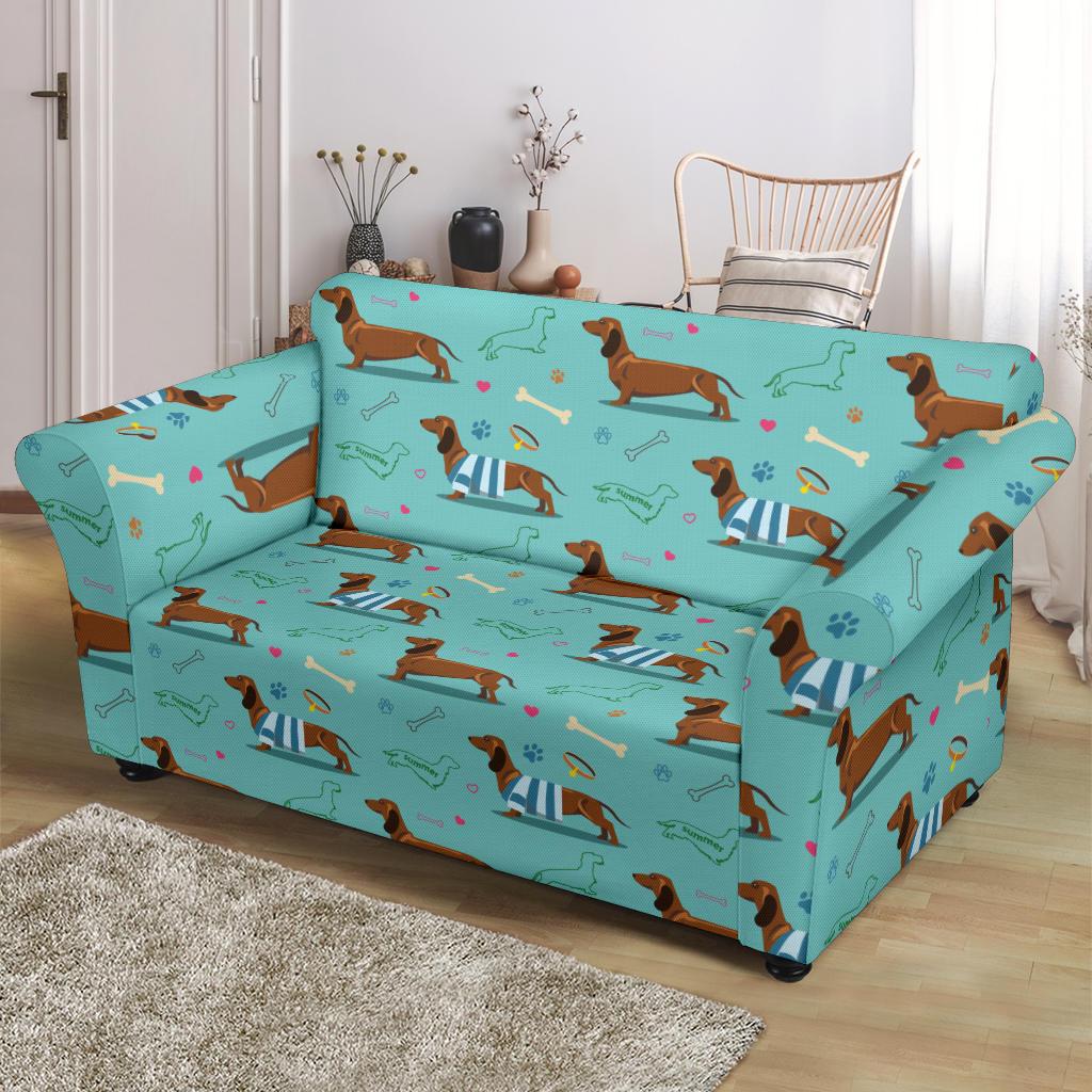 Dachshund Paw Decorative Print Pattern Loveseat Slipcover-JTAMIGO.COM