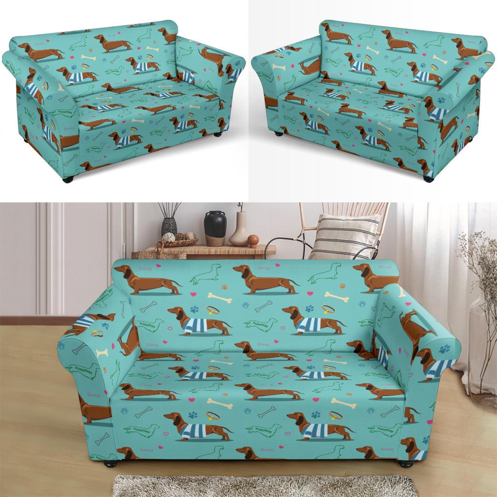 Dachshund Paw Decorative Print Pattern Loveseat Slipcover-JTAMIGO.COM