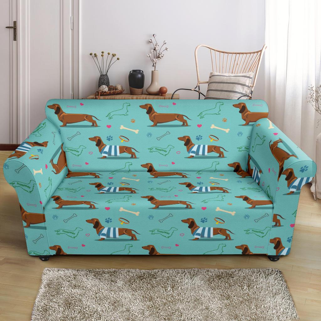Dachshund Paw Decorative Print Pattern Loveseat Slipcover-JTAMIGO.COM