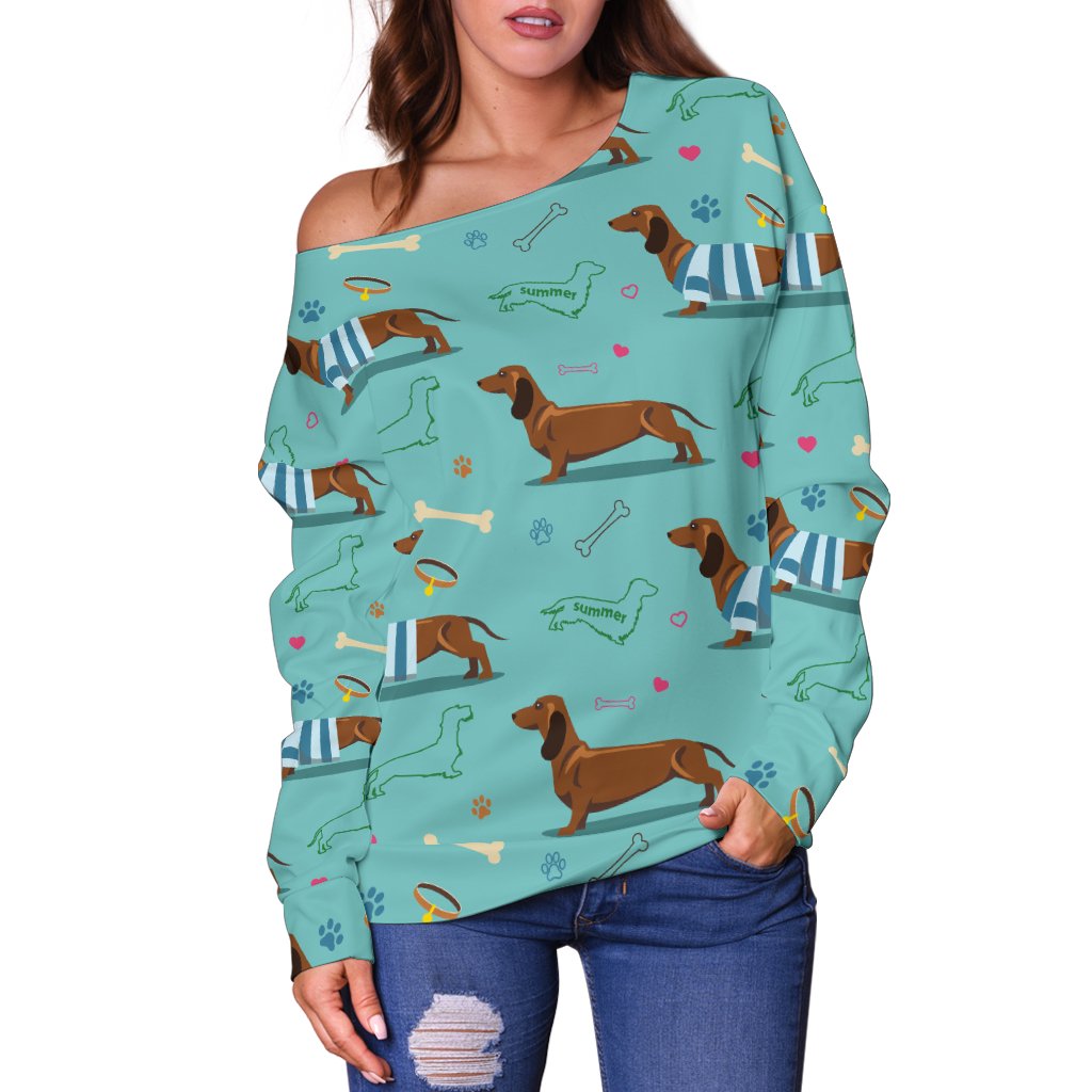 Dachshund Paw Decorative Print Pattern Off Shoulder Sweatshirt
