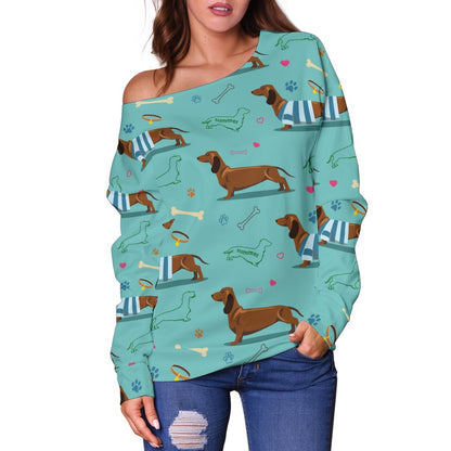 Dachshund Paw Decorative Print Pattern Off Shoulder Sweatshirt
