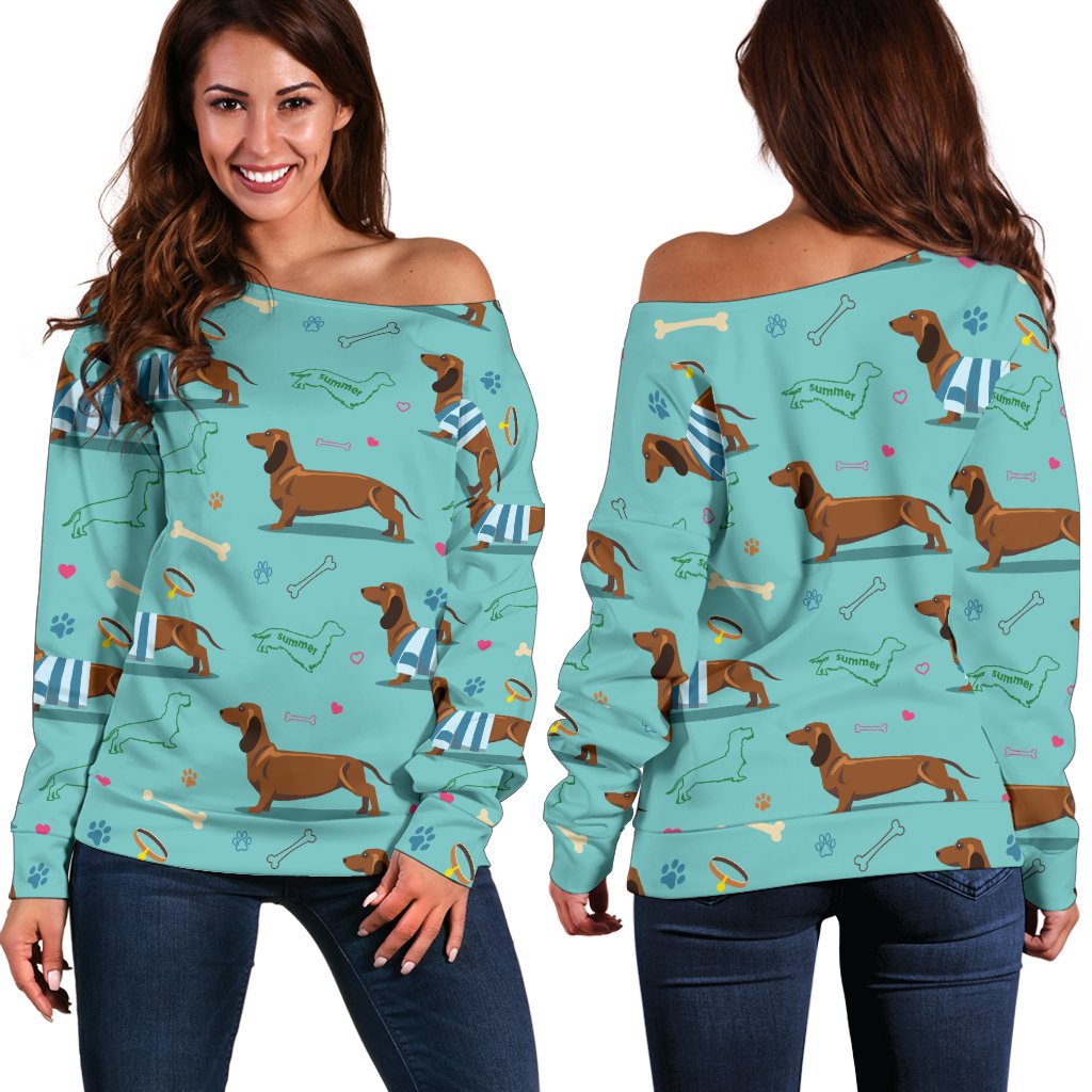Dachshund Paw Decorative Print Pattern Off Shoulder Sweatshirt