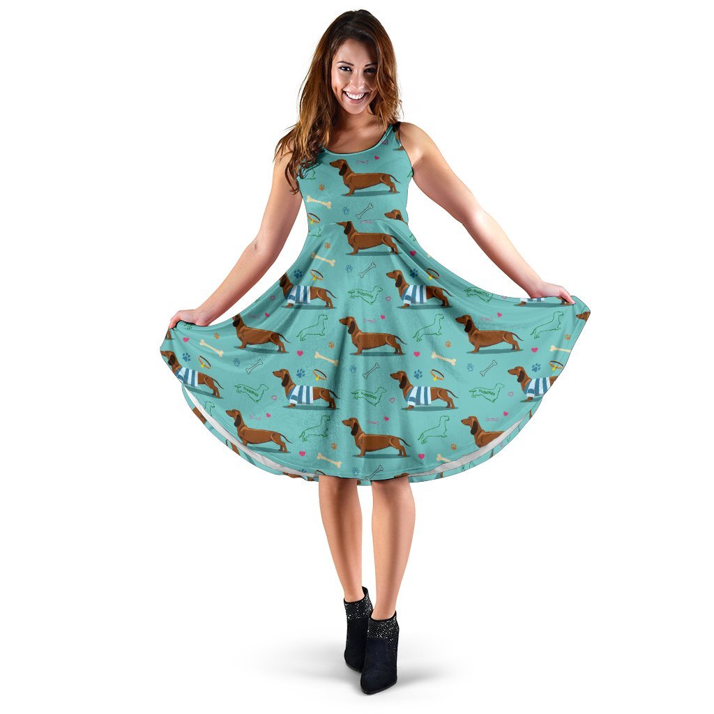Dachshund Paw Decorative Print Pattern Sleeveless Dress