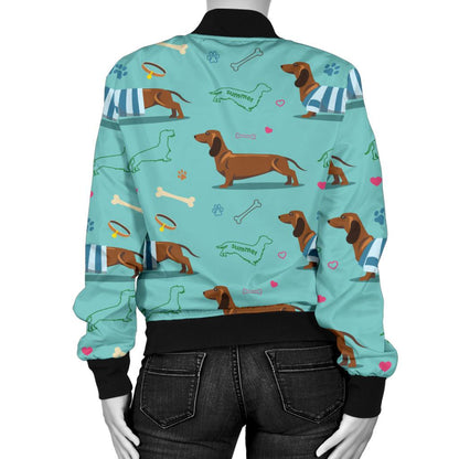 Dachshund Paw Decorative Print Pattern Women Casual Bomber Jacket