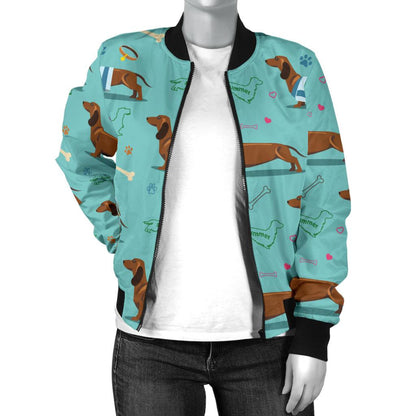 Dachshund Paw Decorative Print Pattern Women Casual Bomber Jacket